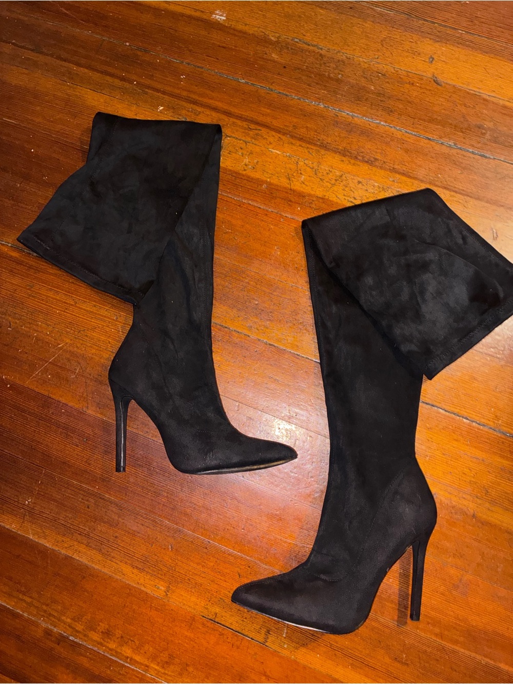 Black Thigh-High Stiletto Boots